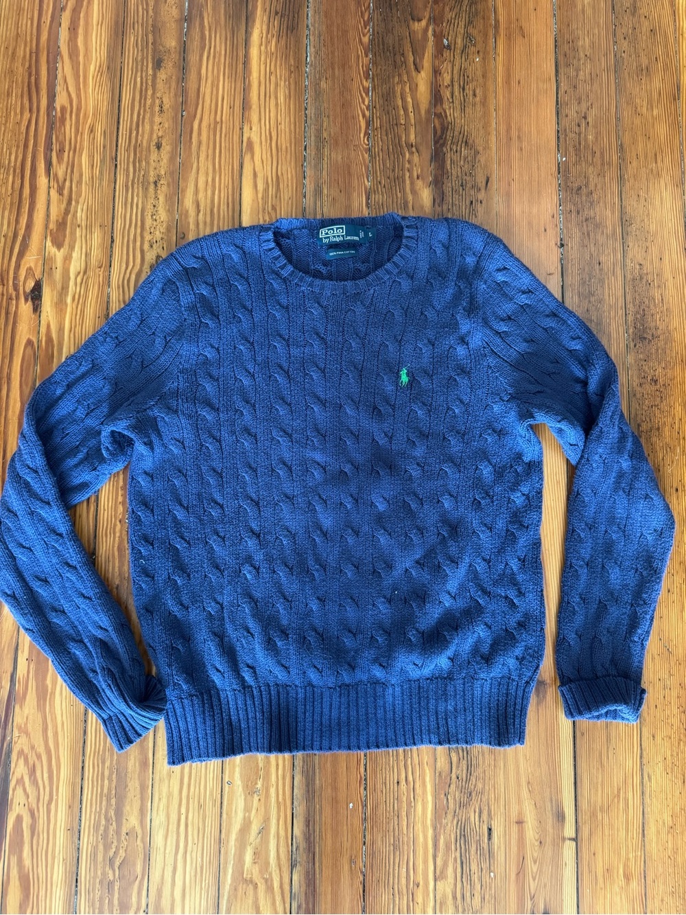Polo by Ralph Lauren Navy Cable Crewneck with Green Pony